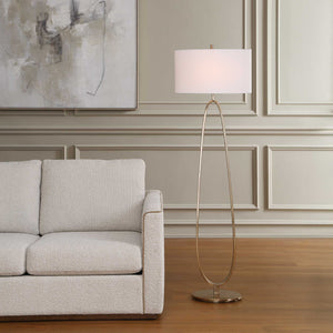 Uttermost Tordin Oval Iron Frame Floor Lamp with Linen Shade for Modern Interiors