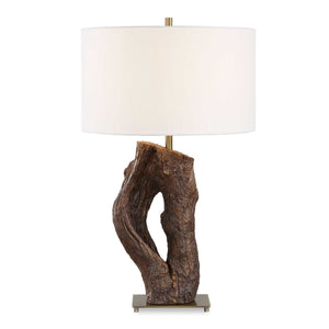 Uttermost Uttermost Namath Sculptural Wood Base Table Lamp with Linen Shade Antique Brass Accent 30788