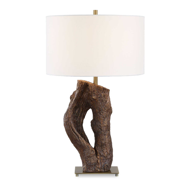 Uttermost Uttermost Namath Sculptural Wood Base Table Lamp with Linen Shade Antique Brass Accent 30788