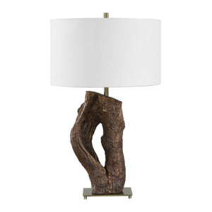 Uttermost Namath Sculptural Wood Base Table Lamp with Linen Shade Antique Brass Accent