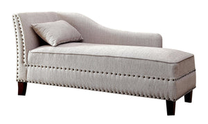 English Elm Modern Upholstered Chaise with Nailhead Trim and Curved Arm, Linen-Like Fabric, Dark Cherry Frame Beige 61 L x 26 W x 24 H B2741P305689