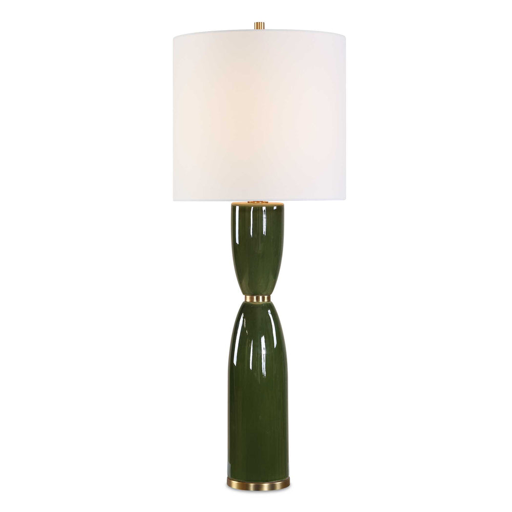 Uttermost Uttermost Nacua Glossy Ceramic Hourglass Lamp with Antique Brass and Linen Shade 30790