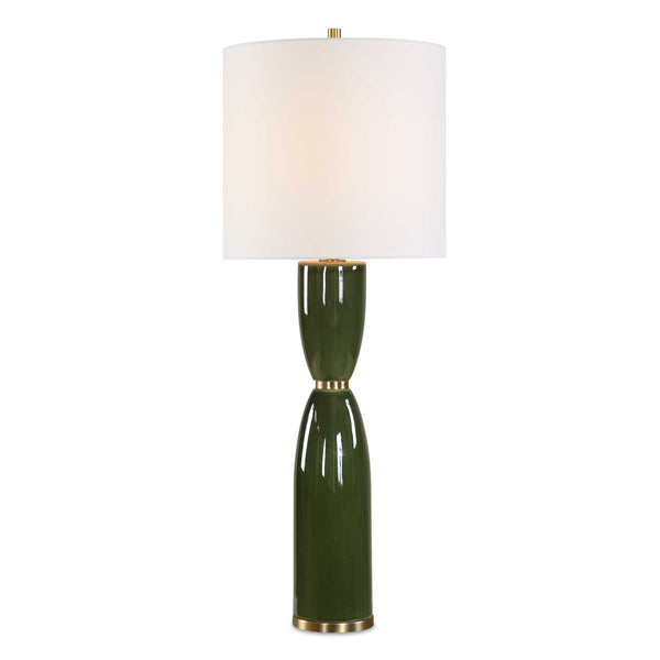 Uttermost Uttermost Nacua Glossy Ceramic Hourglass Lamp with Antique Brass and Linen Shade 30790