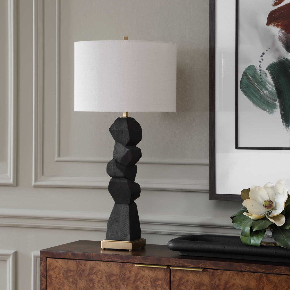 Uttermost Uttermost Demelo Walnut Block Base Linen Drum Shade Table Lamp for Modern Interiors 30791