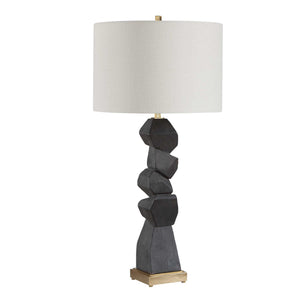 Uttermost Demelo Walnut Block Base Linen Drum Shade Table Lamp for Modern Interiors
