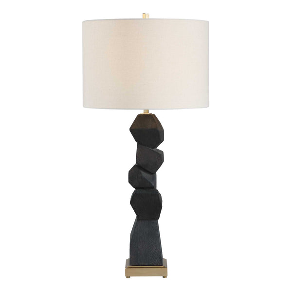 Uttermost Demelo Walnut Block Base Linen Drum Shade Table Lamp for Modern Interiors