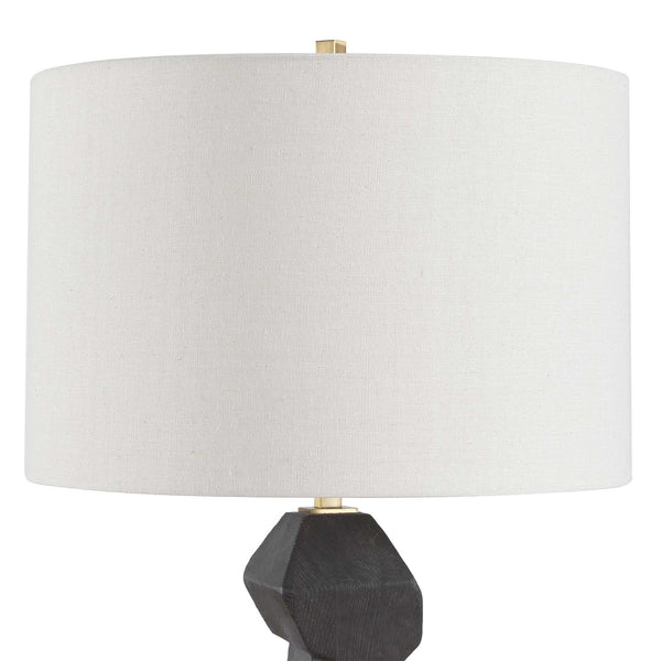 Uttermost Demelo Walnut Block Base Linen Drum Shade Table Lamp for Modern Interiors