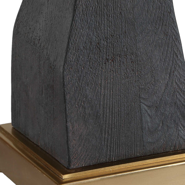 Uttermost Demelo Walnut Block Base Linen Drum Shade Table Lamp for Modern Interiors