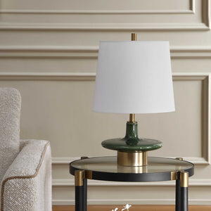 Uttermost Sieler Moss Green Ceramic Table Lamp with Antique Brass Mid-century Style