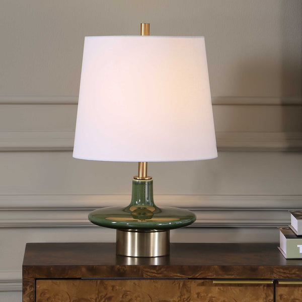 Uttermost Sieler Moss Green Ceramic Table Lamp with Antique Brass Mid-century Style