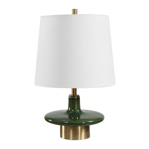 Uttermost Sieler Moss Green Ceramic Table Lamp with Antique Brass Mid-century Style