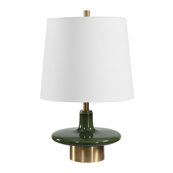 Uttermost Sieler Moss Green Ceramic Table Lamp with Antique Brass Mid-century Style