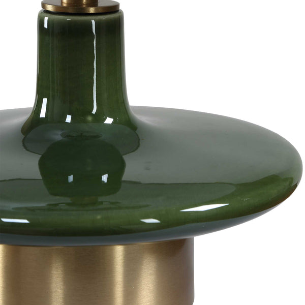 Uttermost Sieler Moss Green Ceramic Table Lamp with Antique Brass Mid-century Style