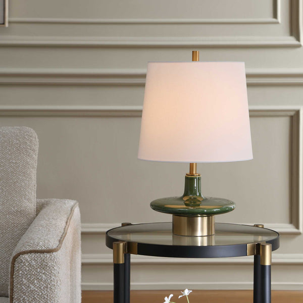 Uttermost Sieler Moss Green Ceramic Table Lamp with Antique Brass Mid-century Style