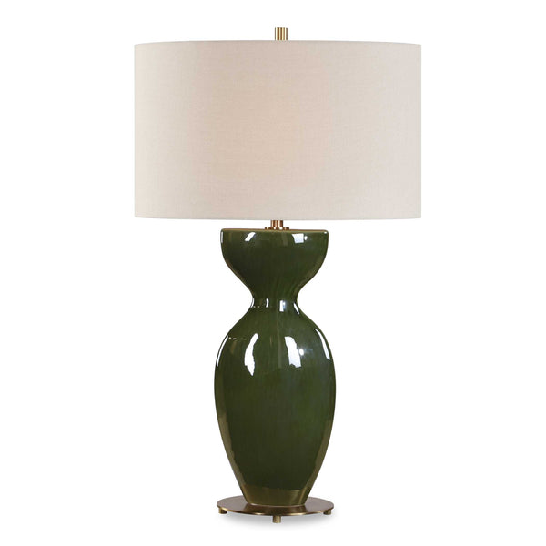 Uttermost Uttermost Curhan Moss Green Ceramic Table Lamp with Antique Brass Accents Linen Shade 30793