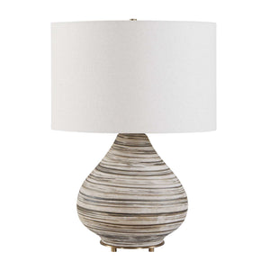 Uttermost Azura Ceramic Table Lamp with Linen Drum Shade and Antique Brass Accents
