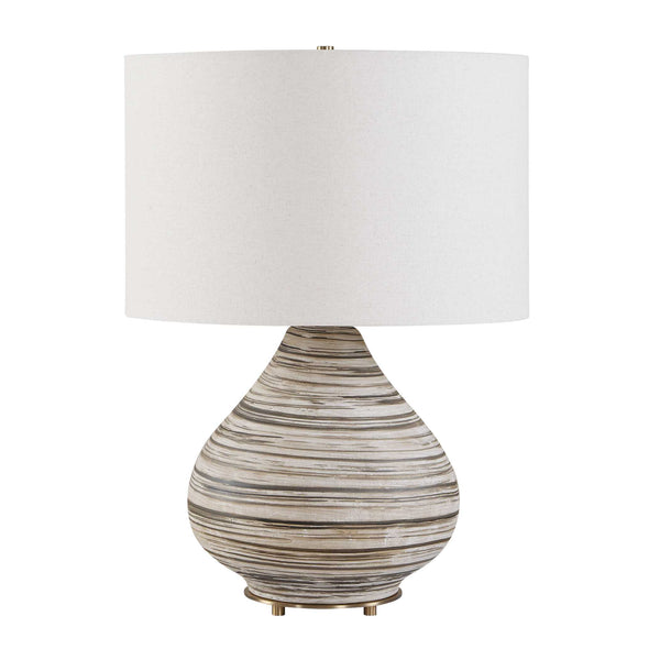 Uttermost Azura Ceramic Table Lamp with Linen Drum Shade and Antique Brass Accents