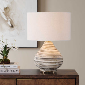 Uttermost Azura Ceramic Table Lamp with Linen Drum Shade and Antique Brass Accents