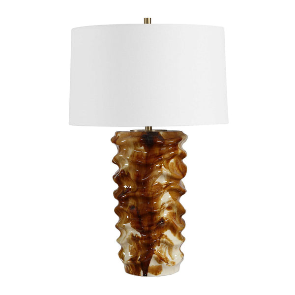 Uttermost Bassa Glazed Ceramic Table Lamp with Linen Shade and Antique Brass Hardware