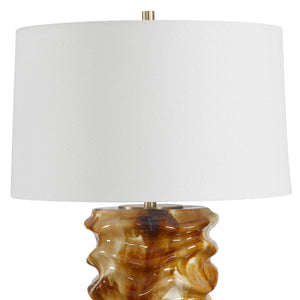 Uttermost Bassa Glazed Ceramic Table Lamp with Linen Shade and Antique Brass Hardware