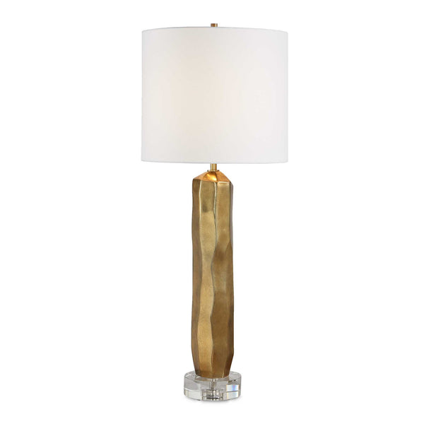 Uttermost Uttermost Octavio Faceted Gold Leaf Table Lamp with Crystal Base and Linen Shade 30796