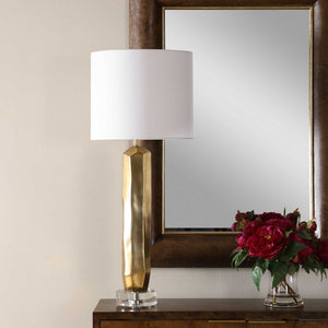 Uttermost Octavio Faceted Gold Leaf Table Lamp with Crystal Base and Linen Shade