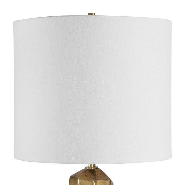 Uttermost Octavio Faceted Gold Leaf Table Lamp with Crystal Base and Linen Shade