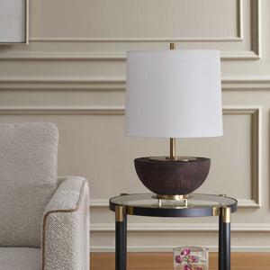 Uttermost Kalo Mahogany Antique Brass Table Lamp with Linen Drum Shade