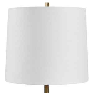 Uttermost Kalo Mahogany Antique Brass Table Lamp with Linen Drum Shade