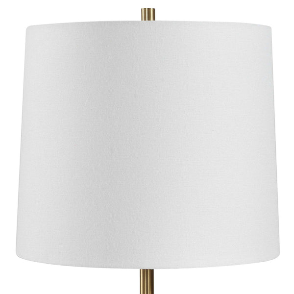 Uttermost Kalo Mahogany Antique Brass Table Lamp with Linen Drum Shade