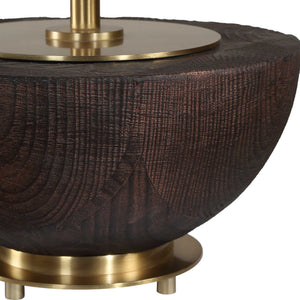 Uttermost Kalo Mahogany Antique Brass Table Lamp with Linen Drum Shade