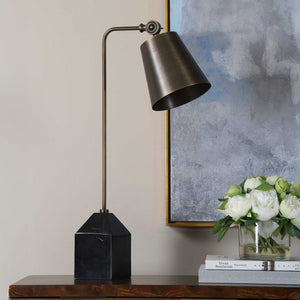 Uttermost Hutchinson Golden Bronze Task Lamp with Pivoting Shade and Marble Base