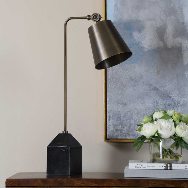 Uttermost Hutchinson Golden Bronze Task Lamp with Pivoting Shade and Marble Base