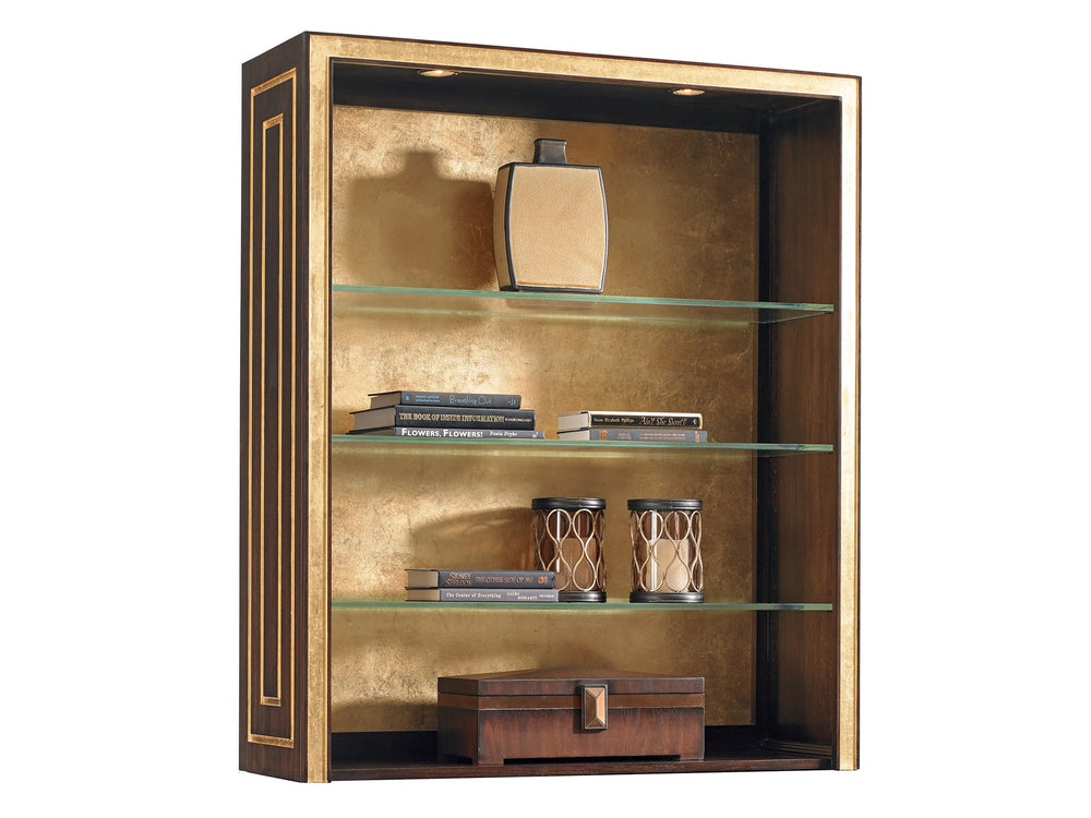 Lexington Beverly Palms Walnut Display Cabinet with Gold Leaf Accents and Touch Lit Glass Shelves 307HW-441