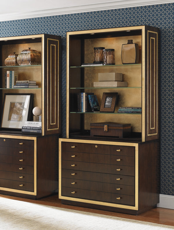 Lexington Beverly Palms Walnut Display Cabinet with Gold Leaf Accents and Touch Lit Glass Shelves 307HW-441