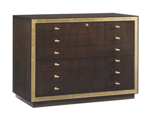 Lexington Beverly Palms Walnut File Chest with Brass Hardware and Gold Leaf Accents for Home Office 307HW-450