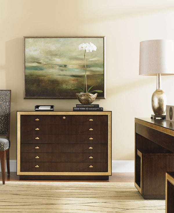 Lexington Beverly Palms Walnut File Chest with Brass Hardware and Gold Leaf Accents for Home Office 307HW-450