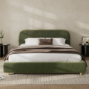 English Elm Queen Boucle Upholstered Bed Curved Foam Padded Headboard Solid Wood Legs Modern N757Q210312V-2