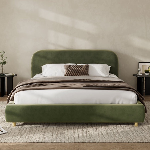 English Elm Queen Boucle Upholstered Bed Curved Foam Padded Headboard Solid Wood Legs Modern N757Q210312V-2