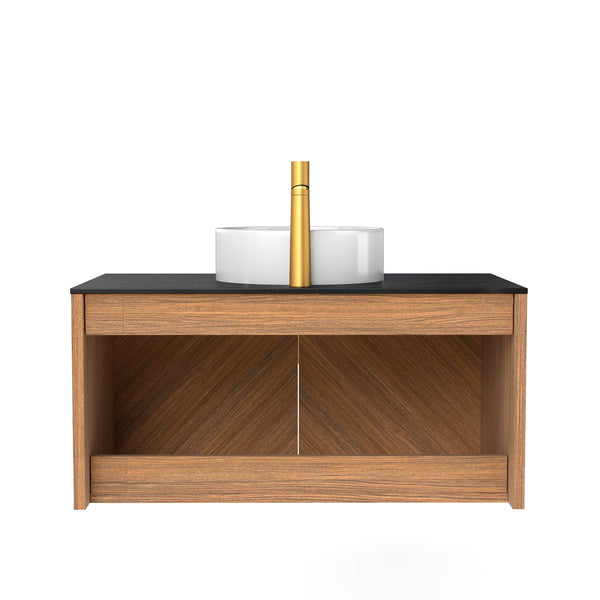 English Elm Arai 36" Modern Wall-Mounted Bathroom Vanity With Sink, Stylish Brown Oak Storage & Soft-Close Doors W2615S00356