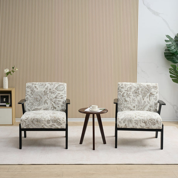 English Elm Mid-Century Lounge Armchair with Cushion, Beige+Grey Polyester, Ergonomic Design, 350lbs Capacity W2989P339876