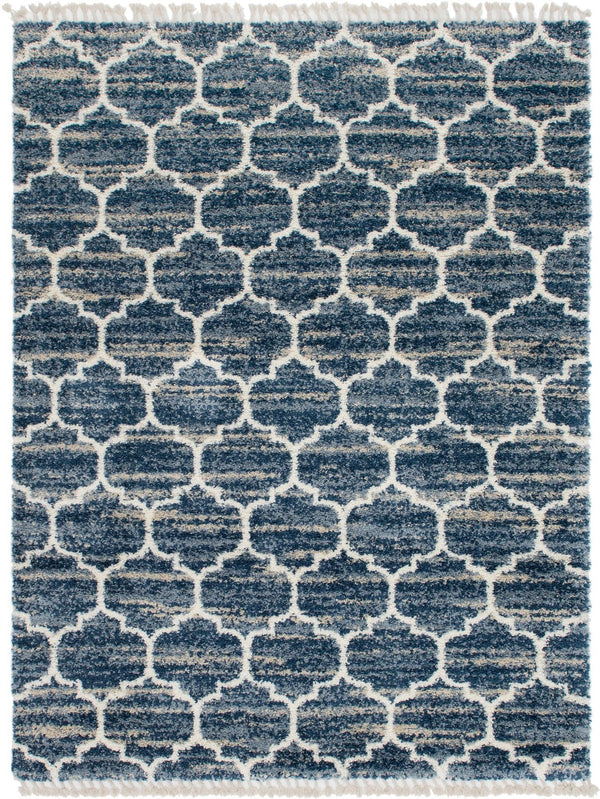 Unique Loom Hygge Shag Trellis Machine Made Trellis Rug Blue, Beige/Ivory 9' 0" x 12' 2"