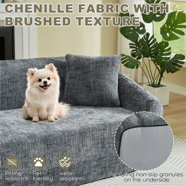English Elm 87-inch Curved Chenille Convertible Sofa Recliner Bed with Pull-out Base for Living Room Grey W3505P452805