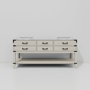 English Elm White Oak Double Bath Vanity With Luxurious Carrara Marble Top & Ample Storage For Modern Bathrooms B2731P260316-GIGA