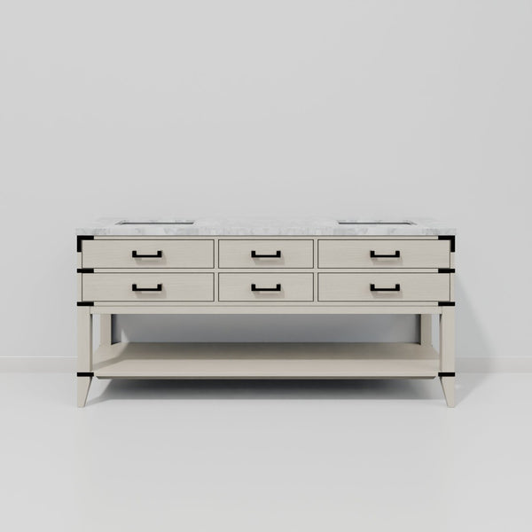 English Elm White Oak Double Bath Vanity With Luxurious Carrara Marble Top & Ample Storage For Modern Bathrooms B2731P260316-GIGA