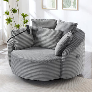 English Elm Swivel Barrel Accent Chair Chenille Tufted Round Club Seat for Living Room Lounge Grey N719S002320E