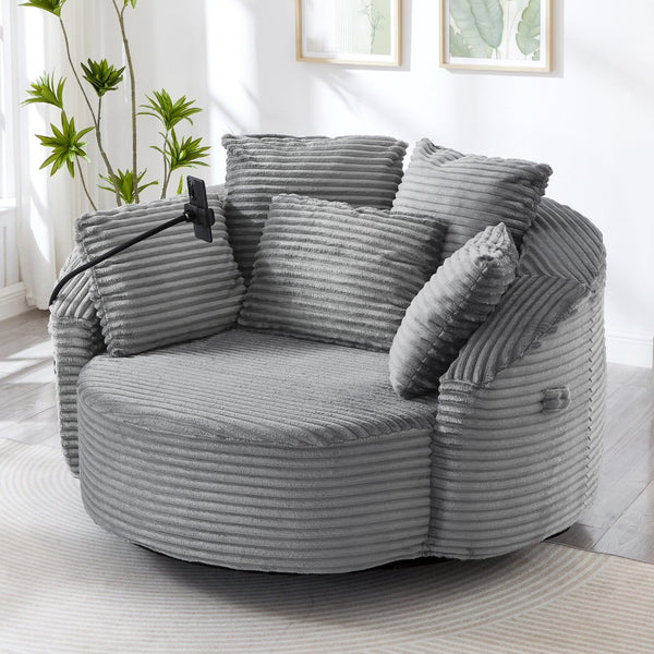 English Elm Swivel Barrel Accent Chair Chenille Tufted Round Club Seat for Living Room Lounge Grey N719S002320E