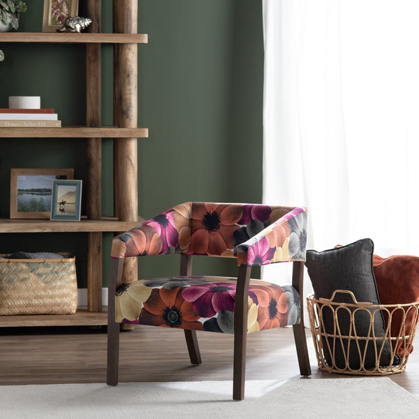 Crestview Collection Transitional Multi-color Floral Accent Chair - Durable Rubber Wood, Plush Foam Comfort & Style Pink Polyester Cvfzr6162