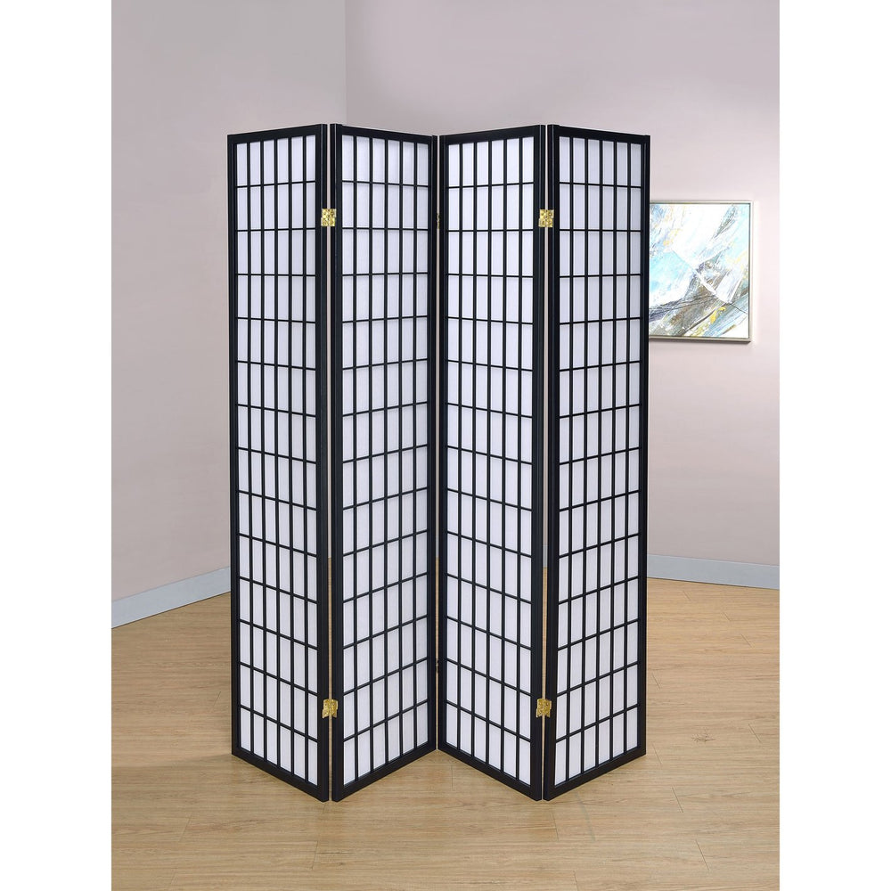 English Elm Sartre Black 4-Panel Shoji Screen Room Divider – Elegant Rubberwood Frame, Minimalist White Panels, Diffused Light Ambiance B062P331077
