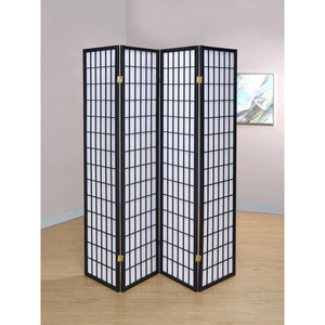English Elm Sartre Black 4-Panel Shoji Screen Room Divider – Elegant Rubberwood Frame, Minimalist White Panels, Diffused Light Ambiance B062P331077